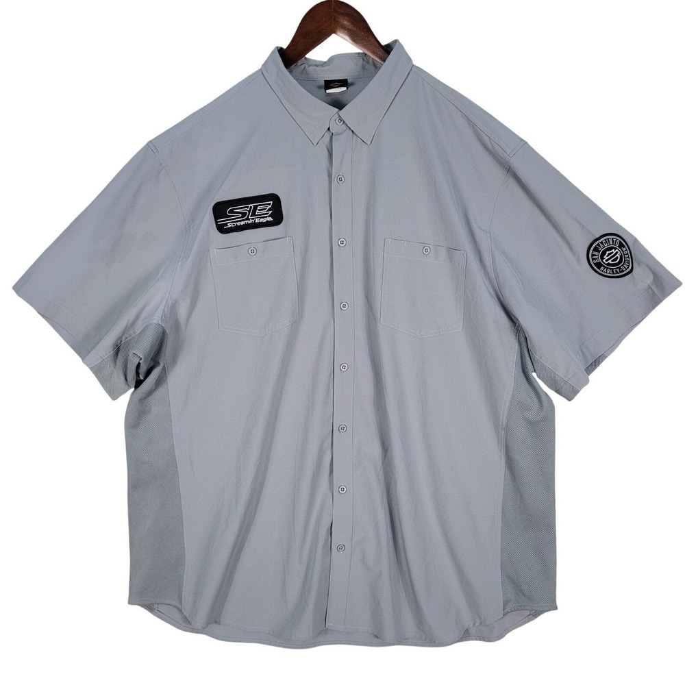 Harley-Davidson Shirt Mens Large Gray Screamin Eagle Camp Vented Fishing Ripstop